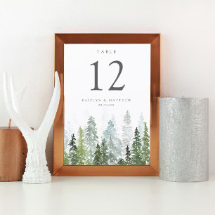 Watercolor Pine Tree Forest Wedding Table Number Postcard