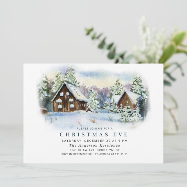 Watercolor Pine Tree HOLIDAY CHRISTMAS EVE Invitation (Standing Front)