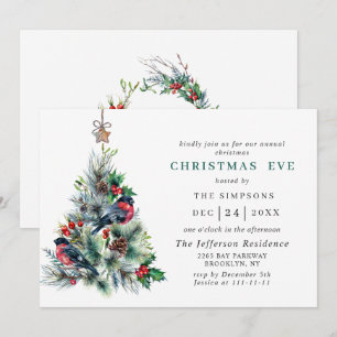 Watercolor Pine Tree Holiday CHRISTMAS EVE Invitation