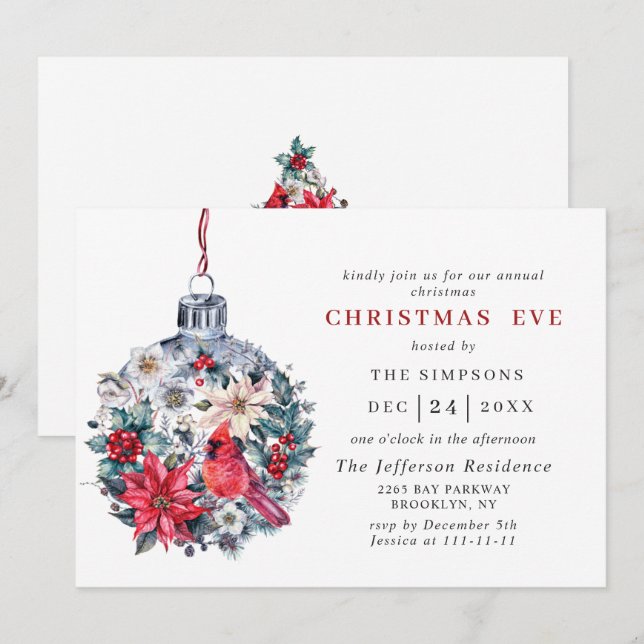 Watercolor Pine Tree Holiday CHRISTMAS EVE Invitation (Front/Back)