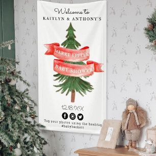 Watercolor Pine Tree Merry Little Baby Shower Banner