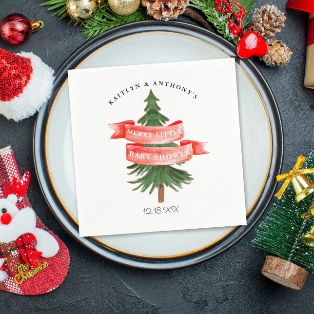Watercolor Pine Tree Merry Little Baby Shower Napkin (Creator Uploaded)