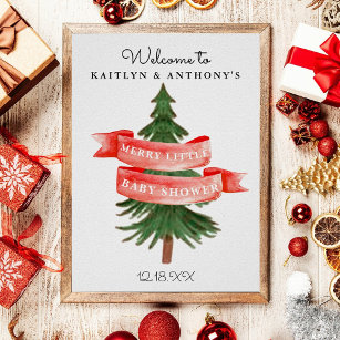 Watercolor Pine Tree Merry Little Baby Shower Poster