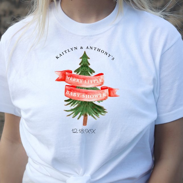 Watercolor Pine Tree Merry Little Baby Shower T-Shirt (Creator Uploaded)