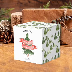 Watercolor Pine Tree Merry Little Birthday Favour Box