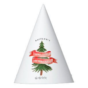 Watercolor Pine Tree Merry Little Birthday Party Hat