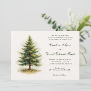 Watercolor Pine Tree Minimalist Wedding Invitation