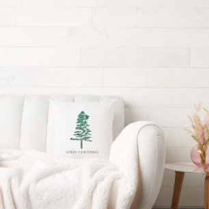 Watercolor Pine Tree Modern Christmas Cushion