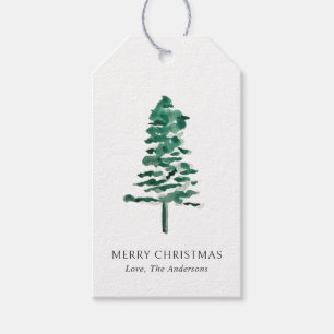 Watercolor Pine Tree Modern Christmas Gift Tags