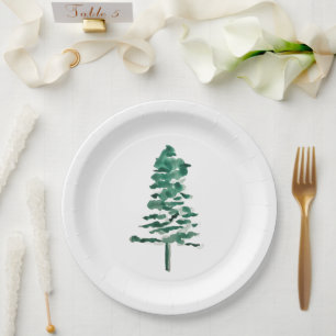 Watercolor Pine Tree Modern Christmas Paper Plate