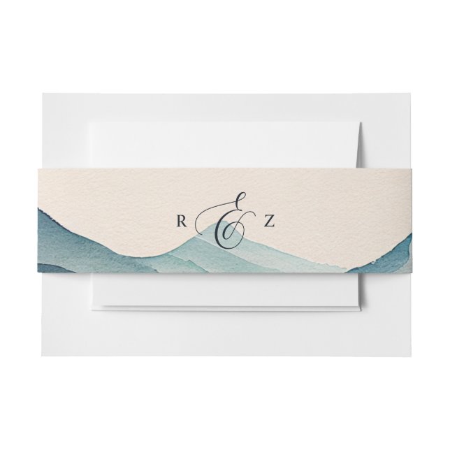 Watercolor Pine Tree Mountain Wedding Invitation Belly Band (Front Example)