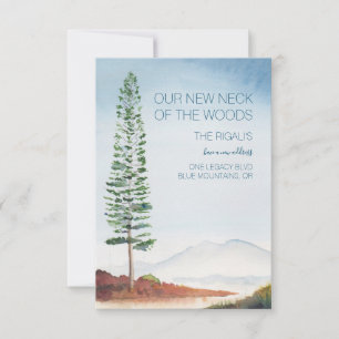 Watercolor Pine Tree Mountains Moving Announcement
