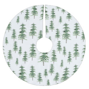 Watercolor Pine Tree Pattern Brushed Polyester Tree Skirt