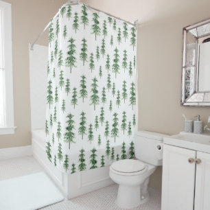 Watercolor Pine Tree Pattern Shower Curtain