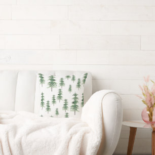 Watercolor Pine Tree Pattern Throw Pillow