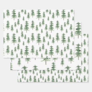 Watercolor Pine Tree Pattern Wrapping Paper Sheet