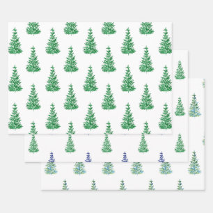 Watercolor Pine Tree Patterns Wrapping Paper Sheet