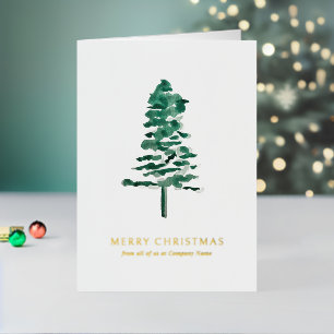 Watercolor Pine Tree Photo Business Christmas Foil Holiday Card