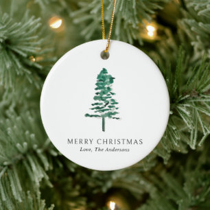 Watercolor Pine Tree Photo Modern Christmas Ceramic Tree Decoration