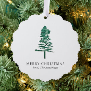 Watercolor Pine Tree Photo Modern Christmas Tree Decoration Card