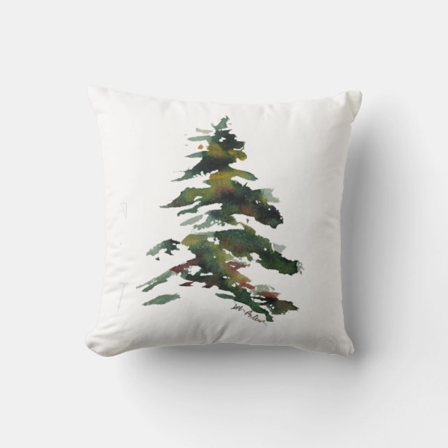 Watercolor Pine Tree Pillow (Front)