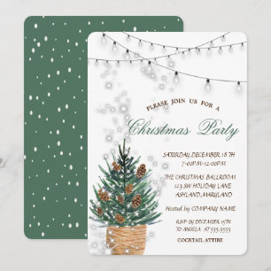 Watercolor Pine tree,Pine Cones Christmas Invitation