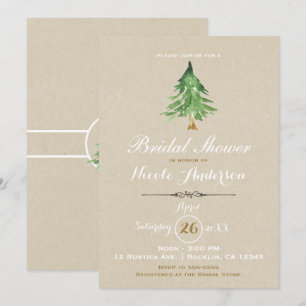 Watercolor Pine Tree Rustic Kraft Bridal Shower Invitation