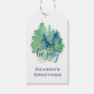 Watercolor Pine Tree Seasons Greetings Custom Gift Tags
