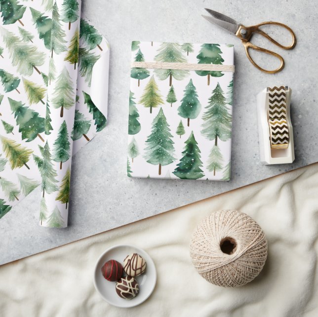 Watercolor Pine Tree Winter Christmas Wrapping Paper (Crafts)