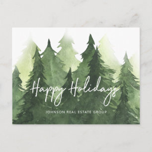 Watercolor Pine Trees Business Happy Holidays Postcard