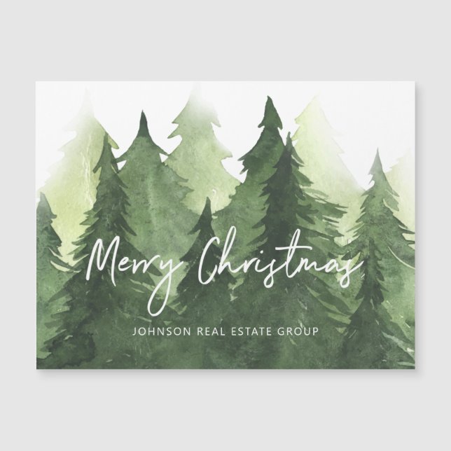 Watercolor Pine Trees Business Merry Christmas (Front)