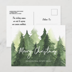 Watercolor Pine Trees Business Merry Christmas Postcard