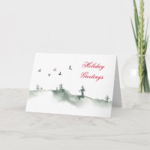 Watercolor Pine Trees Christmas Card