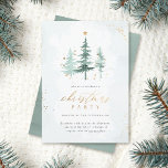 Watercolor Pine Trees Christmas Holiday Party Invitation<br><div class="desc">Invite guests to your Christmas celebration with our Holiday Party Invitation. The design features watercolor pine trees adorned with gold stars and dust accents. "Christmas" is elegantly scripted in faux gold, along with chic serif typography for your party details. The reverse side matches the watercolor theme, setting the tone for...</div>