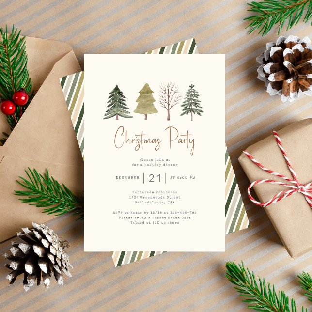 Watercolor Pine Trees Christmas Party Dinner Invitation (Creator Uploaded)