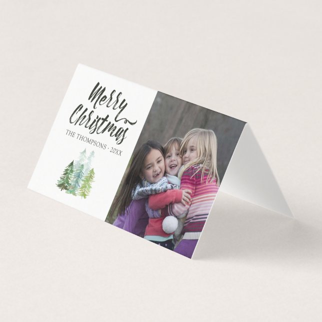 Watercolor Pine Trees Christmas Photo (Front)
