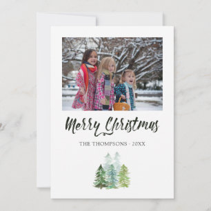 Watercolor Pine Trees Christmas Photo Card