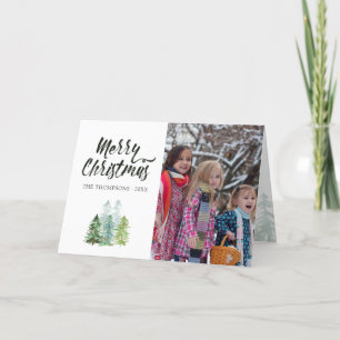 Watercolor Pine Trees Christmas Photo Holiday Card