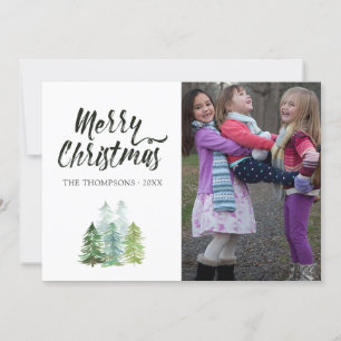 Watercolor Pine Trees Christmas Photo Holiday Card