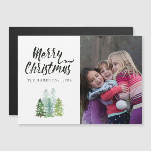 Watercolor Pine Trees Christmas Photo Magnetic Invitation