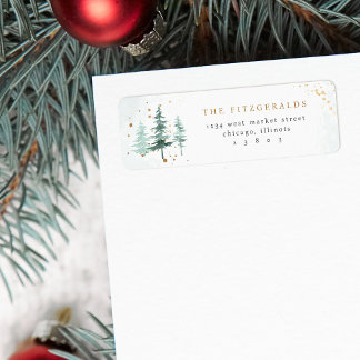Watercolor Pine Trees Christmas Return Address