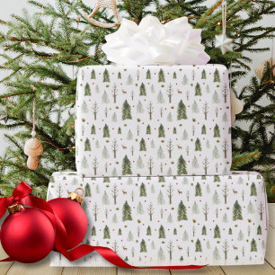 Watercolor Pine Trees Christmas Wrapping Paper