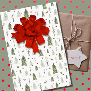 Watercolor Pine Trees Christmas Wrapping Paper