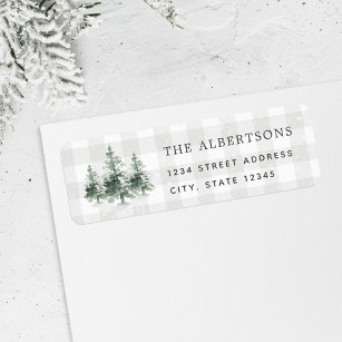 Watercolor Pine Trees Family Name Return Address