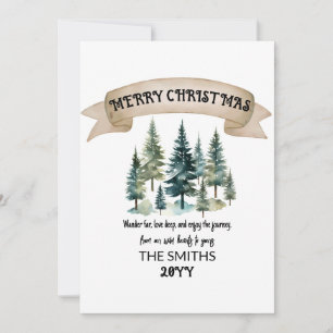 Watercolor Pine Trees Forest Merry Christmas Holiday Card