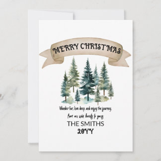 Watercolor Pine Trees Forest Merry Christmas Holiday Card