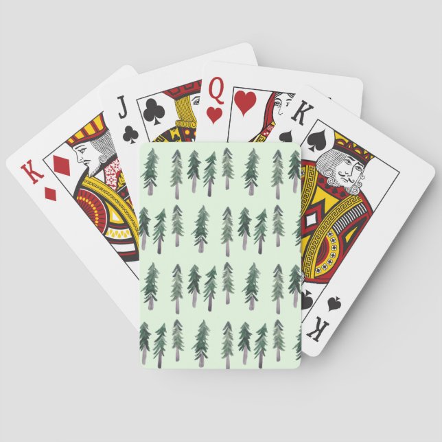 Watercolor Pine Trees Forest  Pattern Playing Cards (Back)