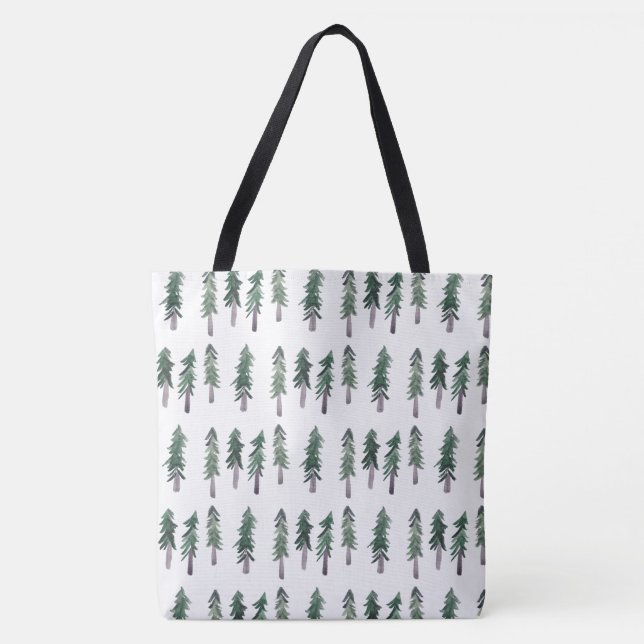 Watercolor Pine Trees Forest  Pattern Tote Bag (Front)