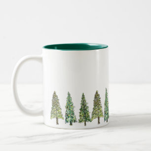 Watercolor Pine Trees Forest Two-Tone Coffee Mug