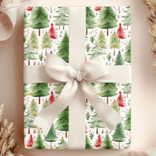 Watercolor Pine Trees Holiday Wrapping Paper Roll